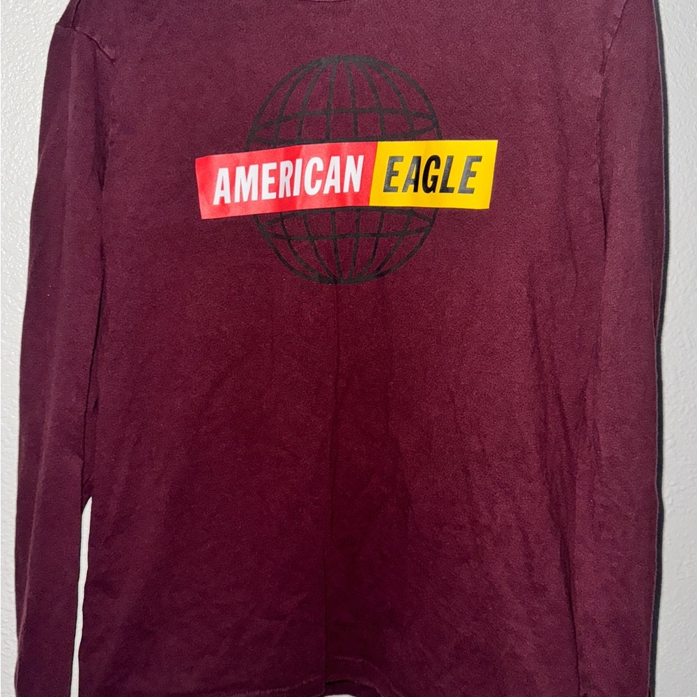 American Eagle Maroon Long Sleeve Shirt